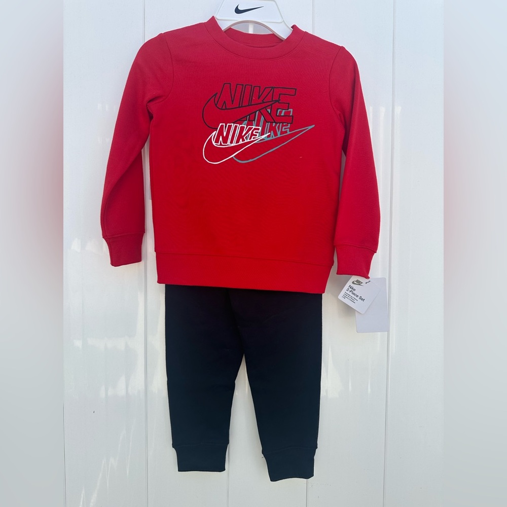 NWT Little Boys Nike Red Sweatshirt and Black Pants Set